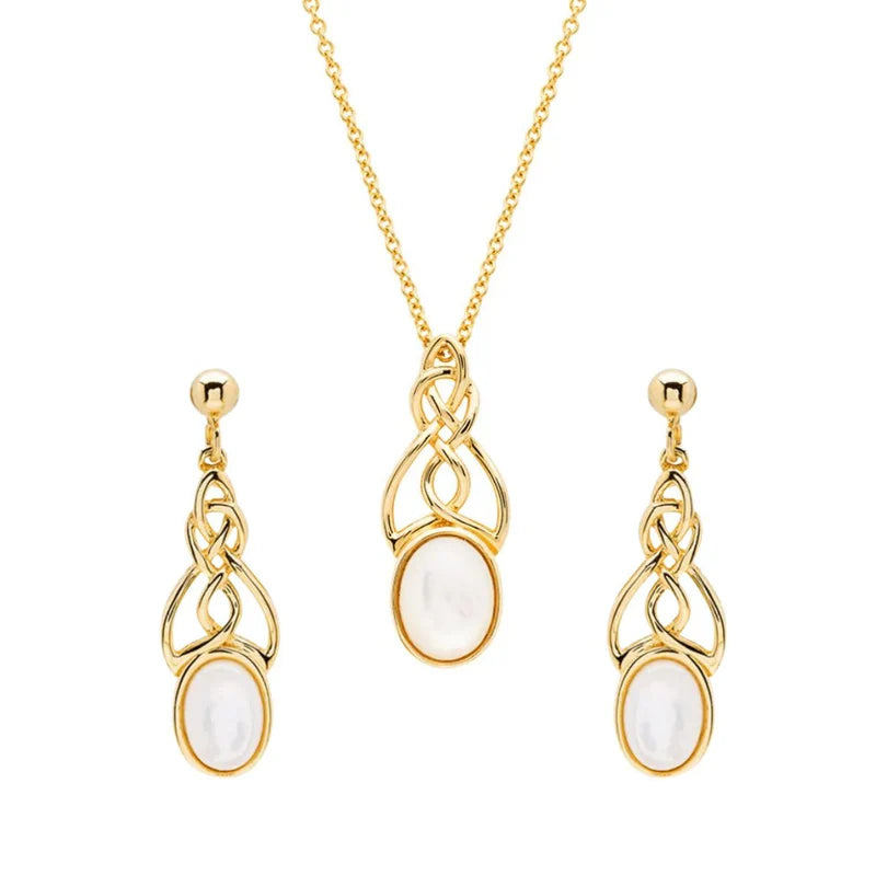 14k Gold Vermeil Mother of Pearl Celtic Knot Earrings
