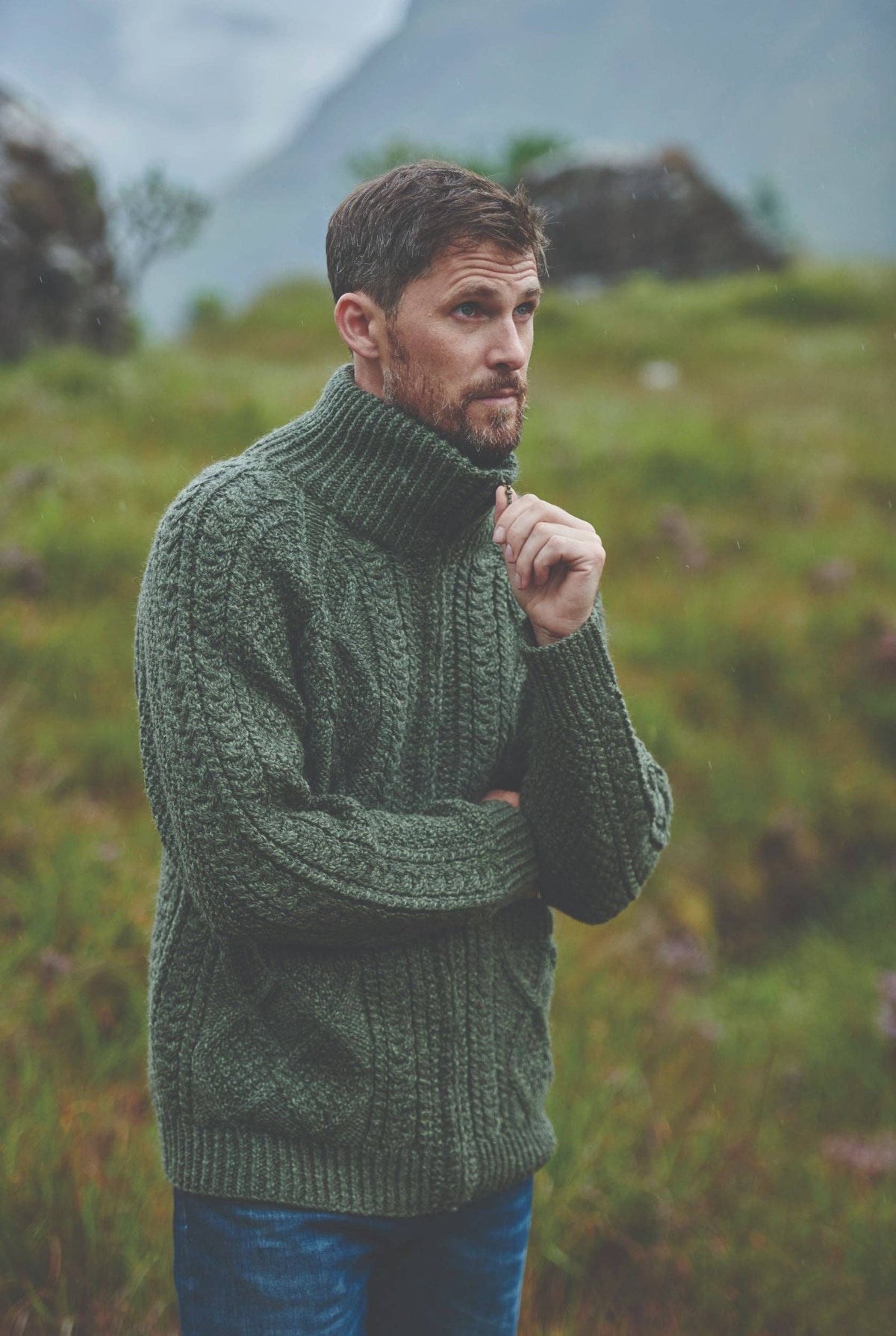 Brannock Men's Aran Zipper Cardigan - Green