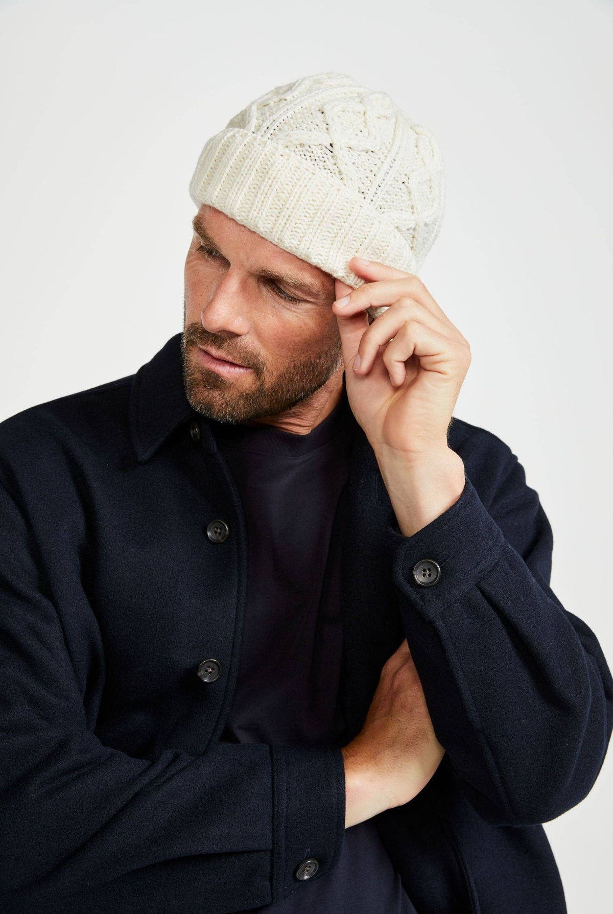 Mulranny Aran Diamond Stitch Hat - Cream
