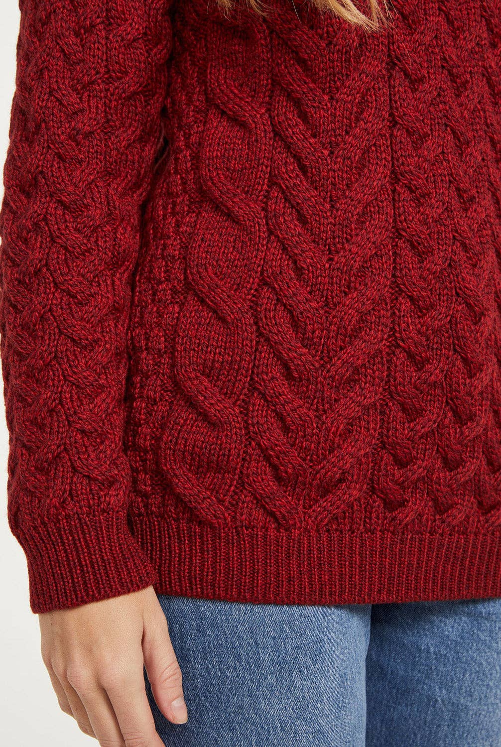 Omey Ladies Aran Crew Neck Sweater - Rua Red