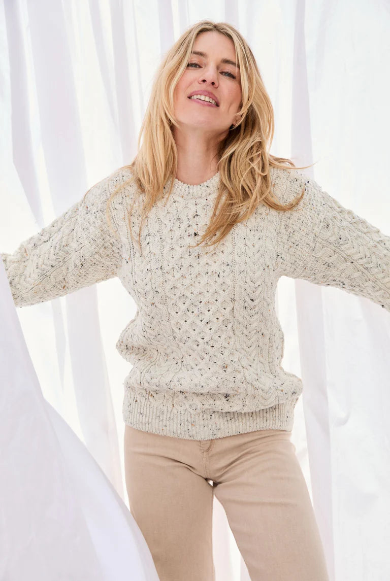 Inisheer Traditional Aran Sweater -Flecked Cream
