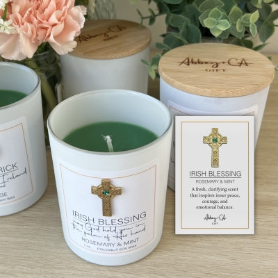 IRISH BLESSING ROSEMARY & MINT 7 OZ GREEN CANDLE,BOXED W/CARD