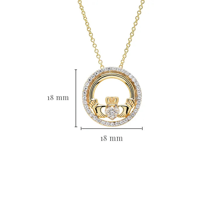Shanore 14kt Gold Vermeil Claddagh Necklace with White Sapphires