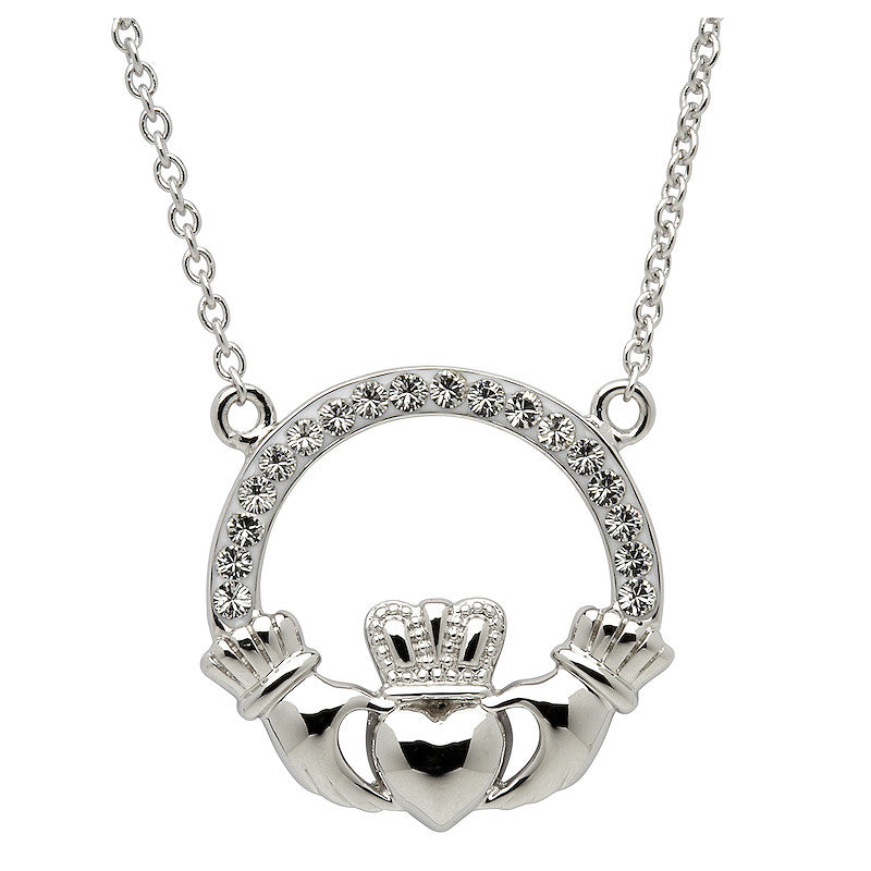 Platinum Plate White Claddagh-Pendant