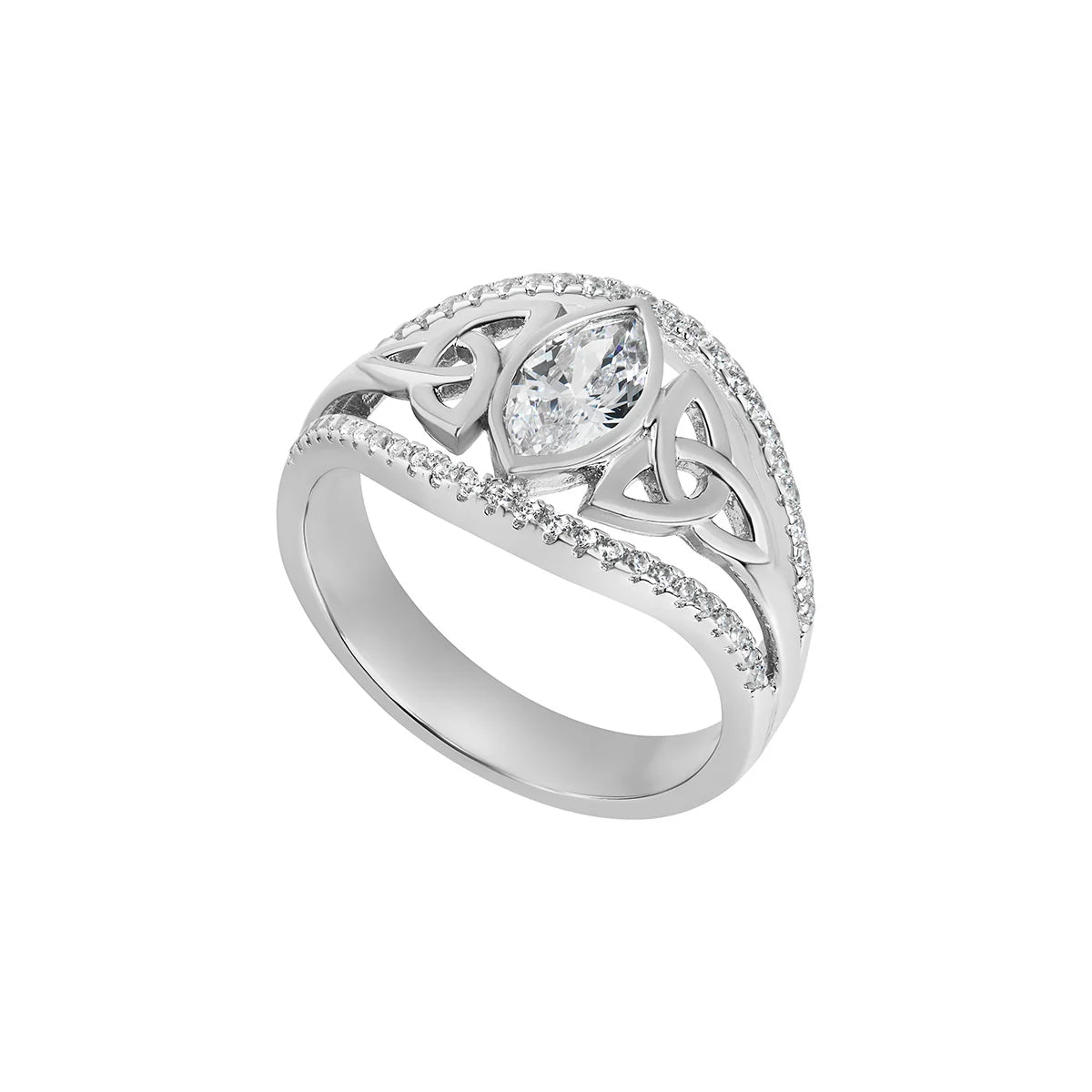 Sterling Silver Cz Art Deco Trinity Knot Ring