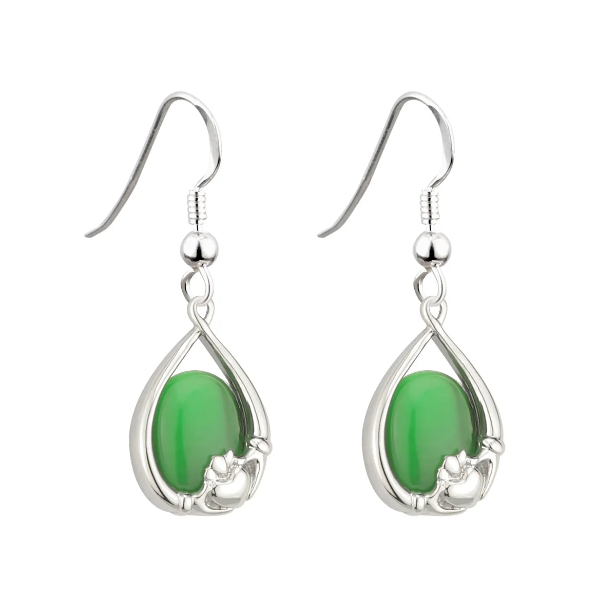 Solvar Rhodium Cat's Eye Claddagh teardrop earrings