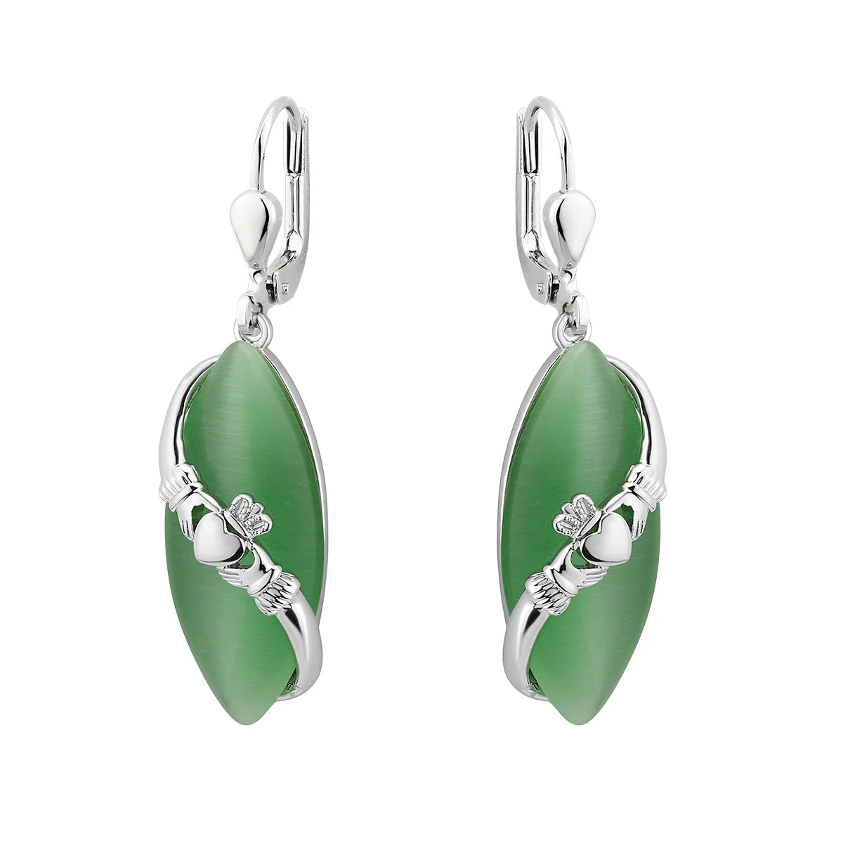 Solvar Rhodium Cat's Eye Claddagh earrings