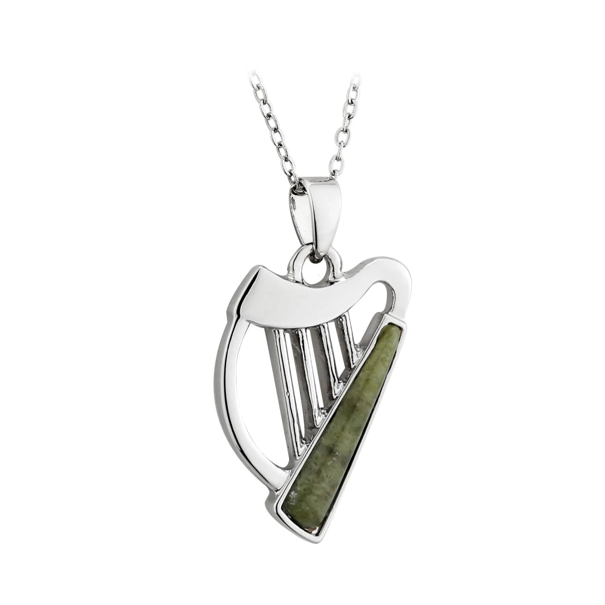 Solvar Silver Plated Connemara Marble Harp Pendant