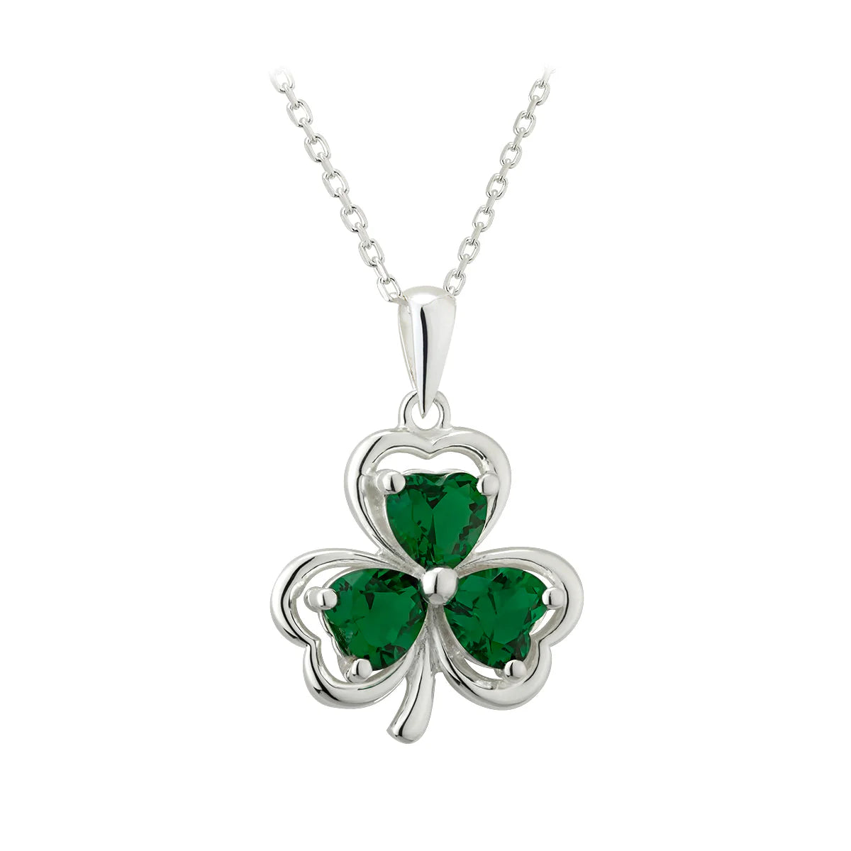 Sterling Silver Green Crystal Shamrock Pendant