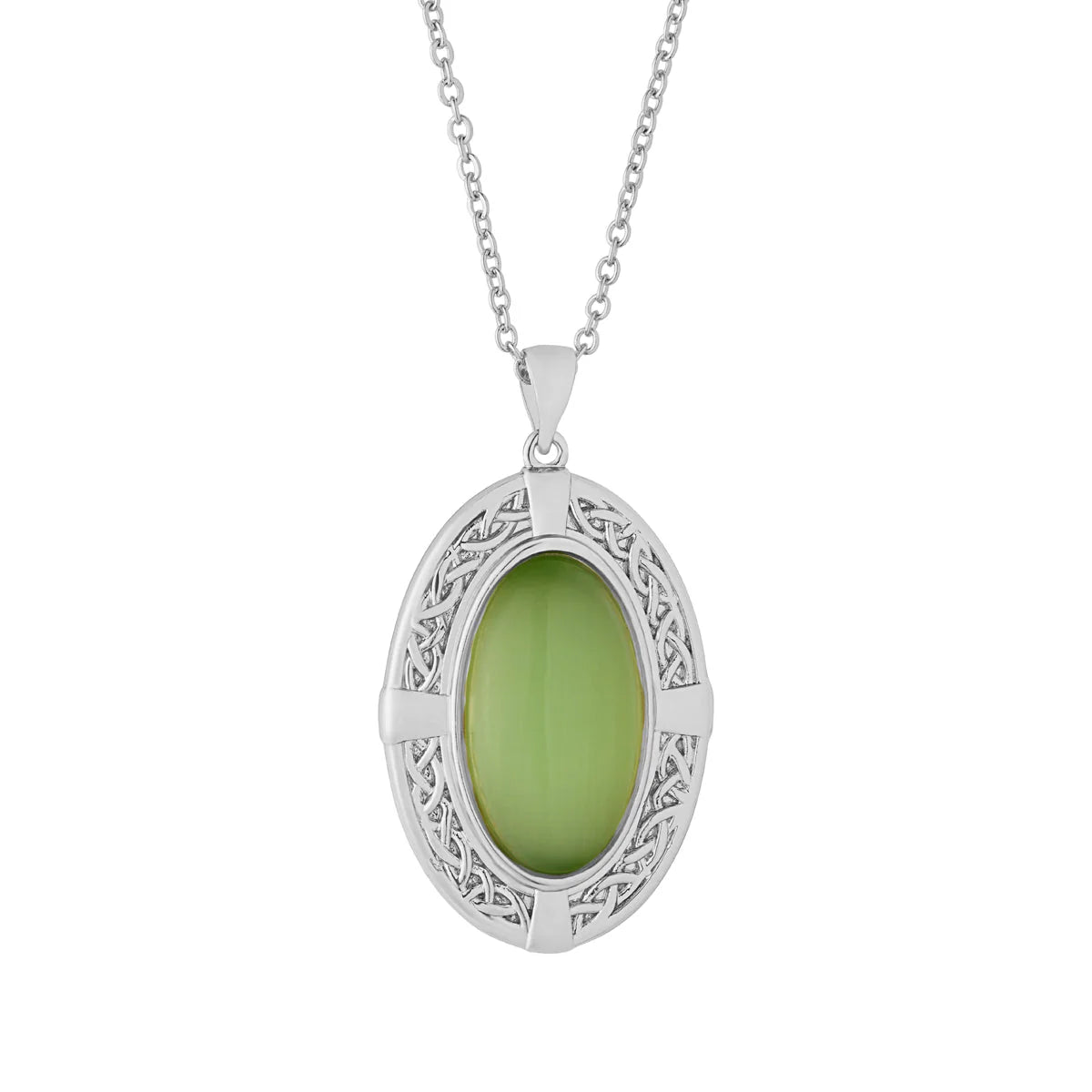Solvar Rhodium Cat Eye Celtic Shield Pendant