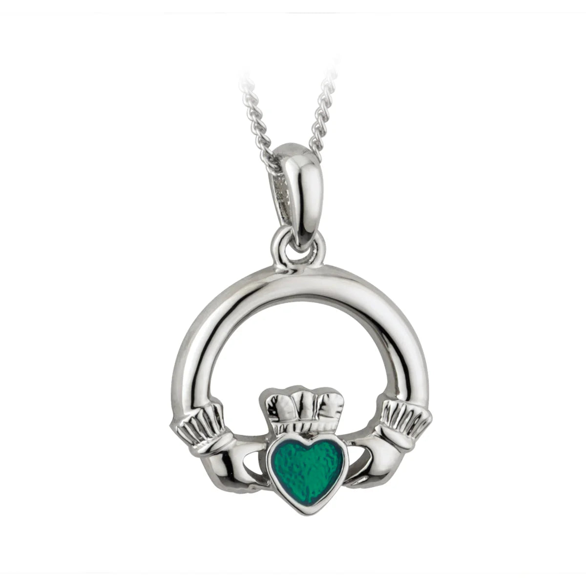 Solvar Rhodium Plated Lucky Enamel Claddagh Pendant