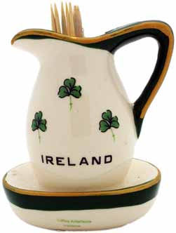 Ceramic Jug & Basin Shamrock Toothpick Holder