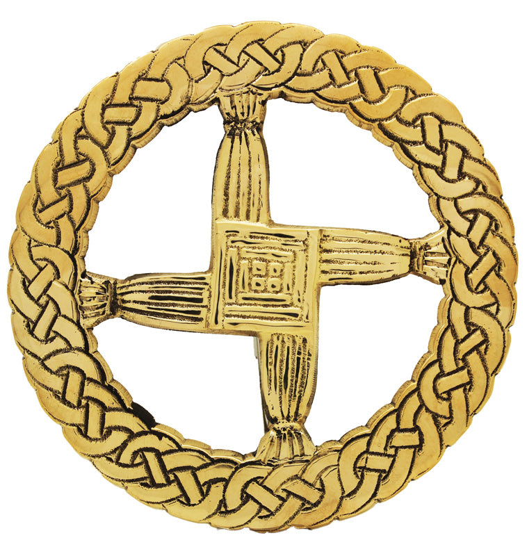 St. Bridget's Cross Encircled in Celtic KnotworkBrass