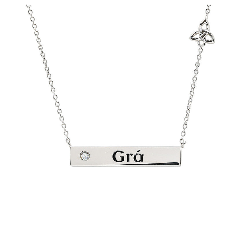 Sterling Silver Gra Lab Sapphire Trinity Necklace -Horizontal