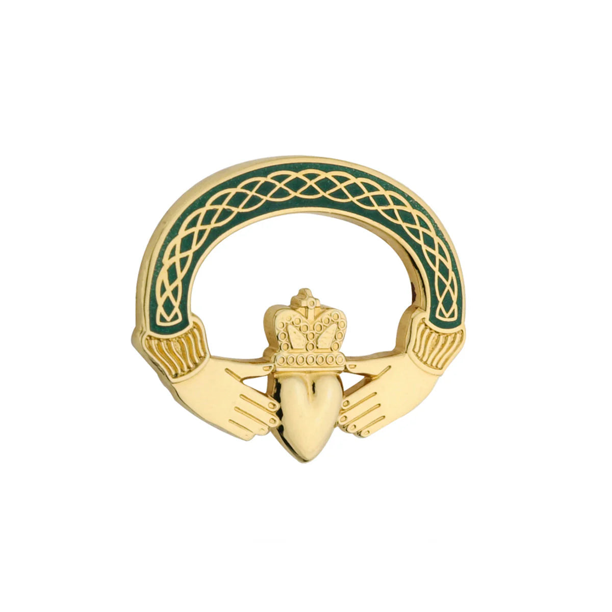 Gold Plated Tara Green Claddagh Brooch