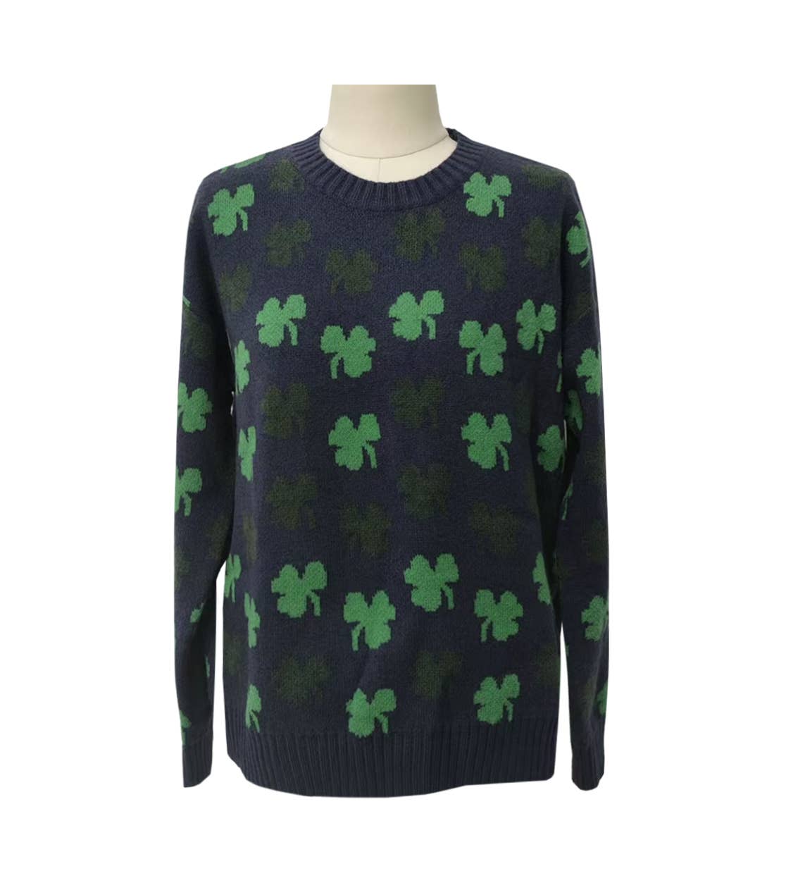 Clover Jacquard Trendy Crew Neck Knitted Sweater