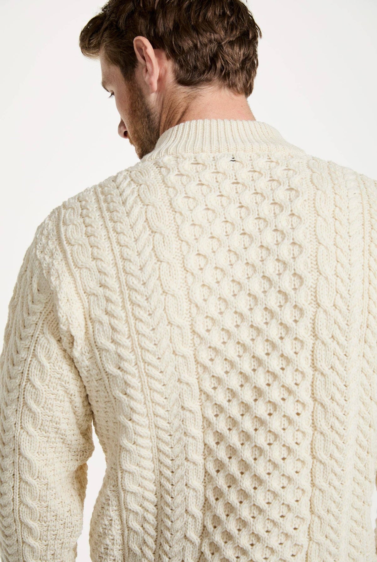 Ballycroy Mens Merino Aran Half Zip Sweater - Cream