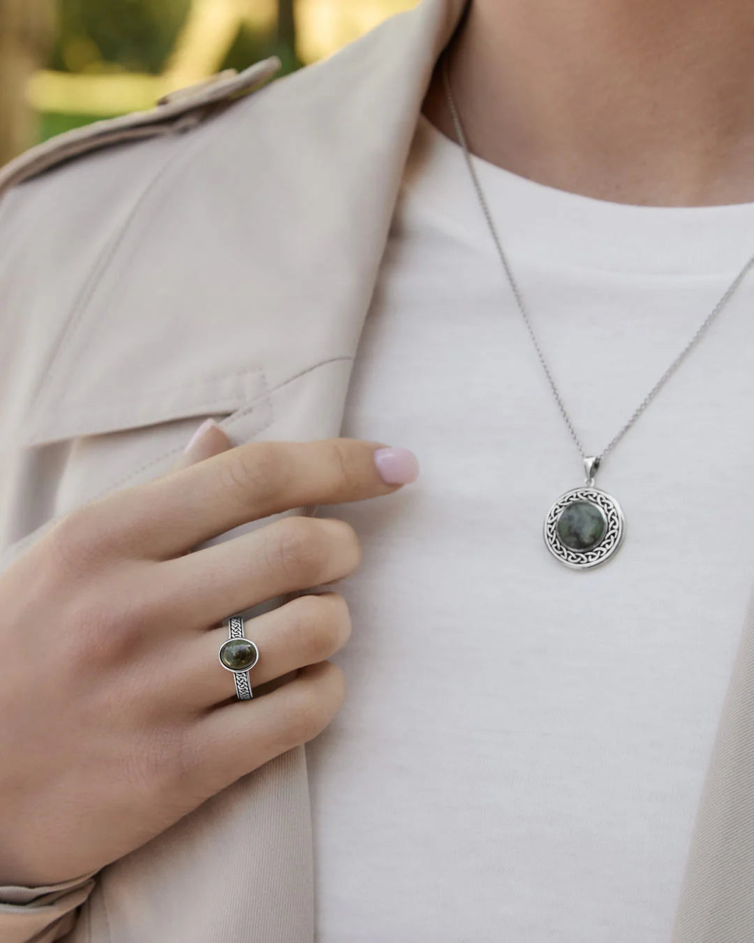 Solvar Sterling Silver Connemara Marble Round Celtic Pendant