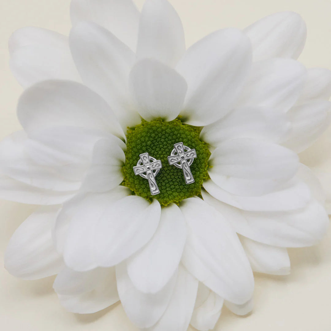 Little Tara Communion Silver Cross Stud Earrings