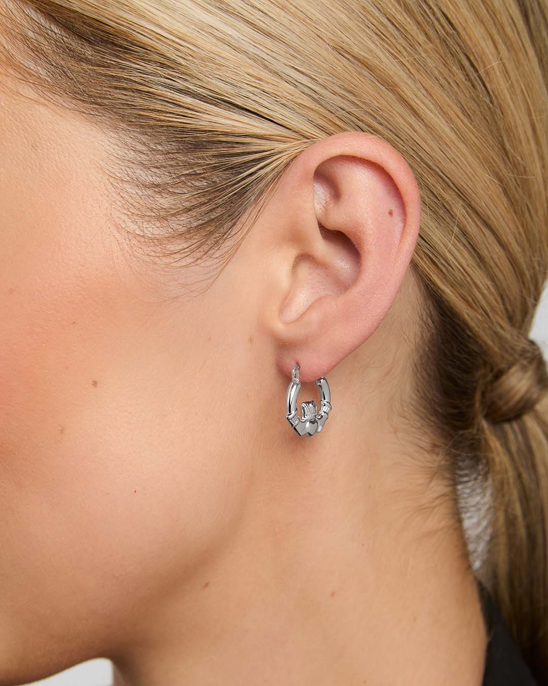 Small Claddagh Hoop Earrings in Silver