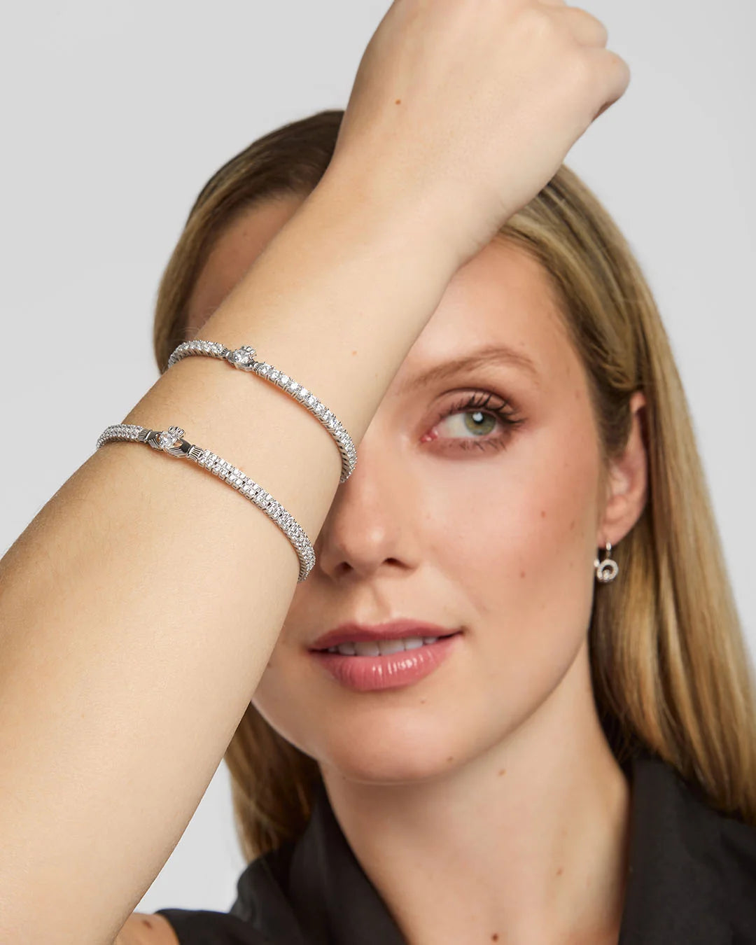 Solvar Silver Multi Cz Set Claddagh Tennis Bracelet