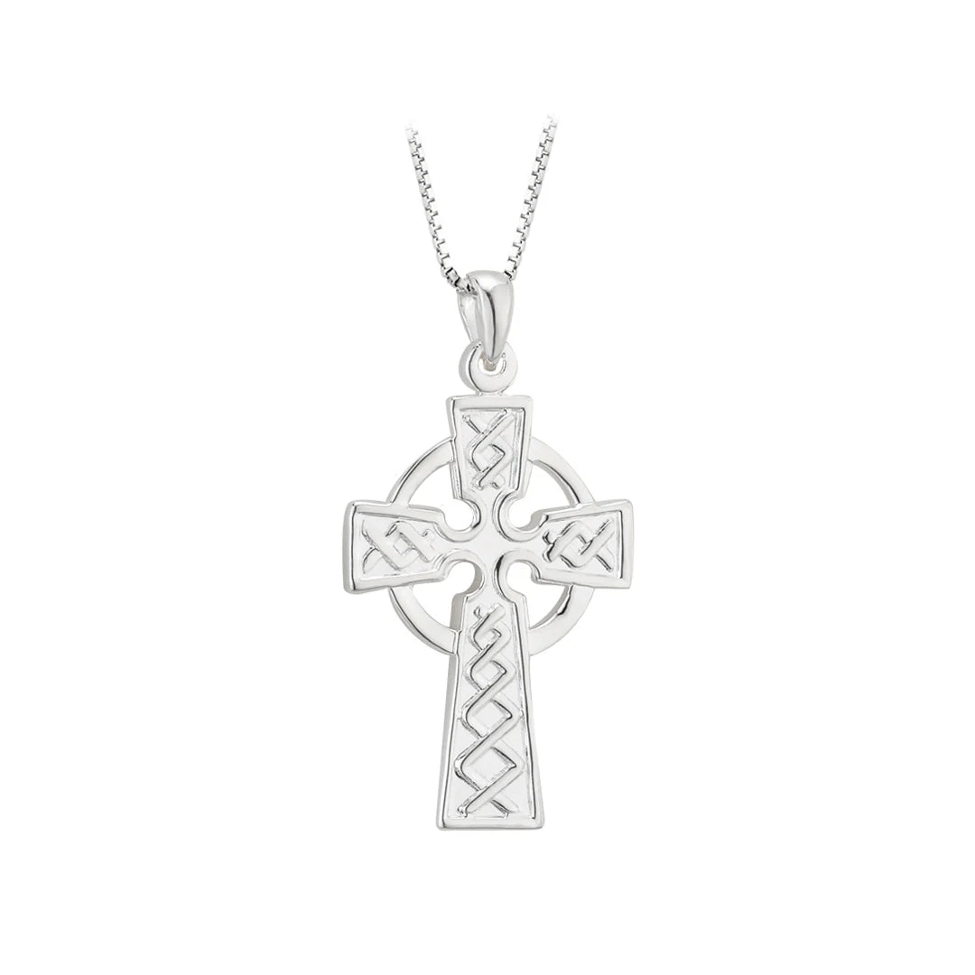 Solvar Embossed Silver Celtic Cross Pendant