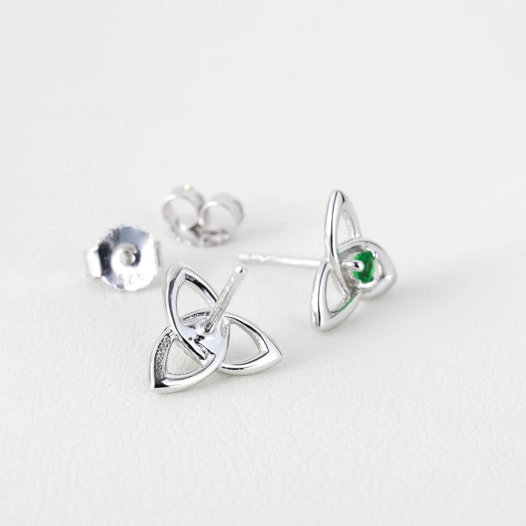 Solvar Green Crystal Trinity Knot Stud Earrings