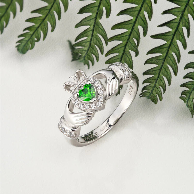 Heart Encrusted Claddagh Ring