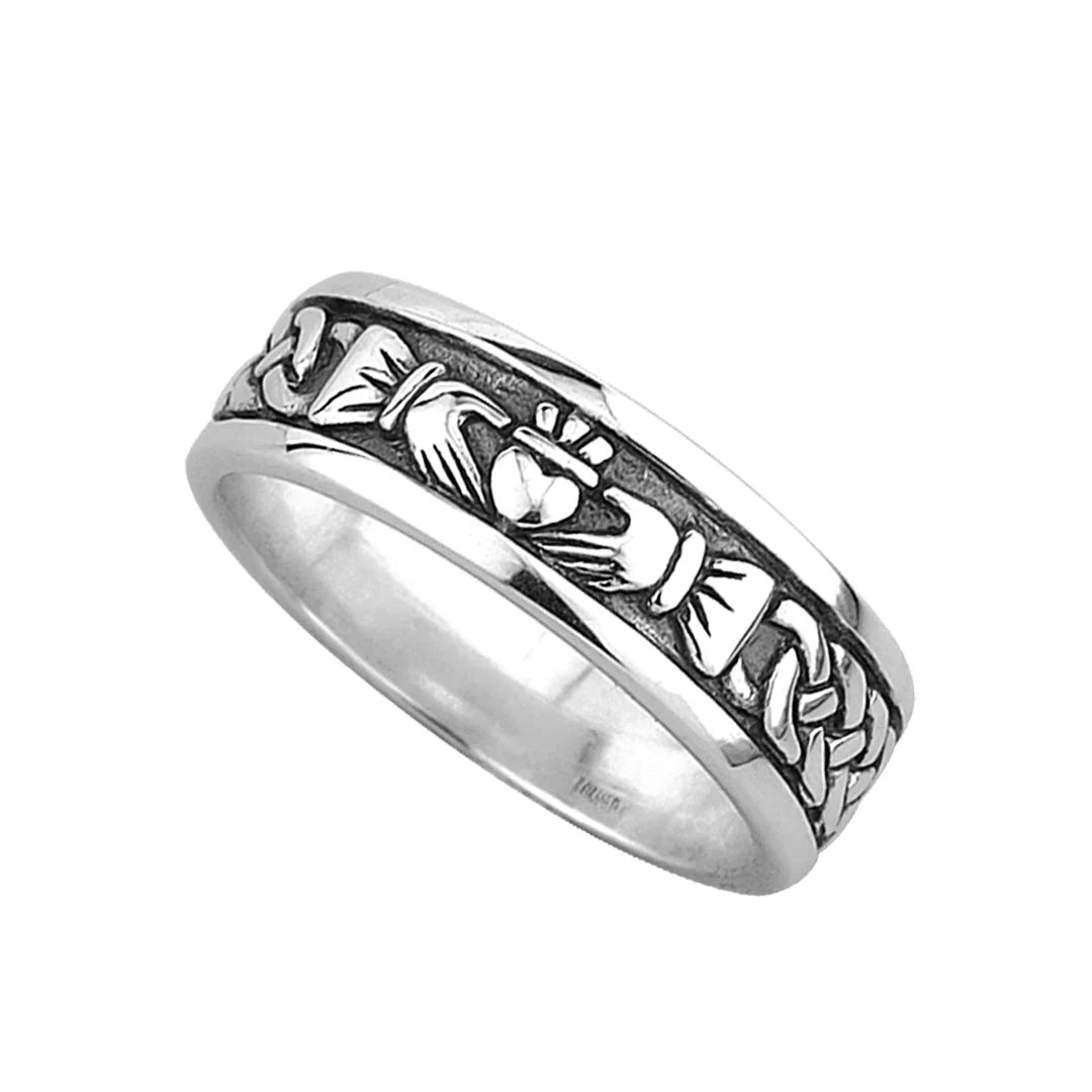Gents Oxidised Silver Claddagh Band