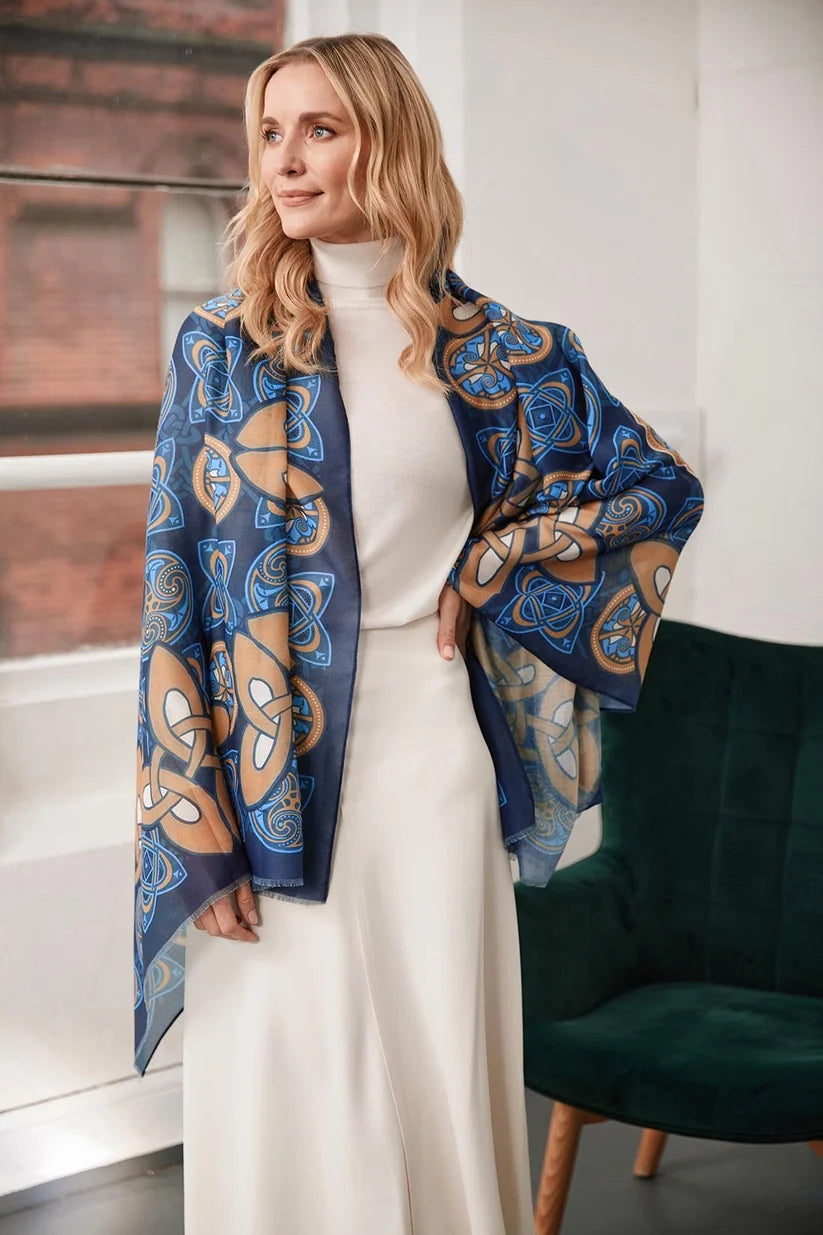 Patrick Francis Celtic Knot Fashion Scarf in Navy & Gold