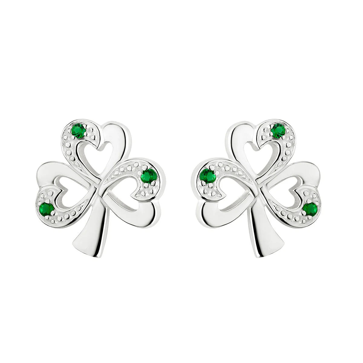 Solvar Silver Synthetic Emerald Shamrock Stud Earrings