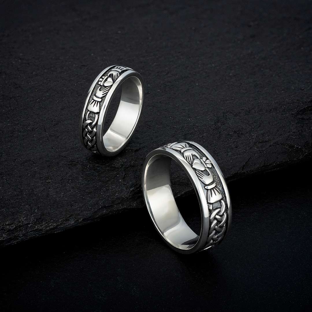 Ladies Oxidised Silver Claddagh Band
