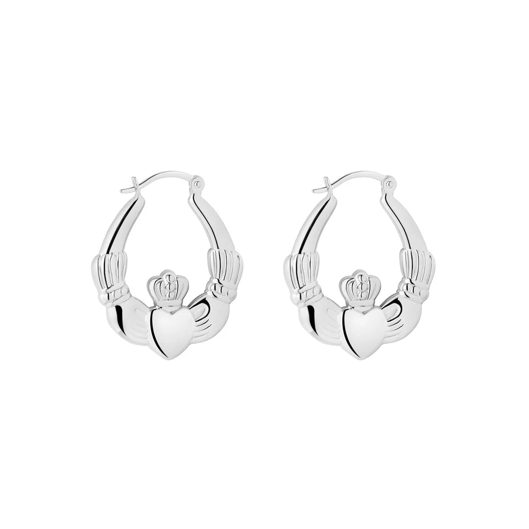 Solvar Sterling Silver Creole Claddagh hoops