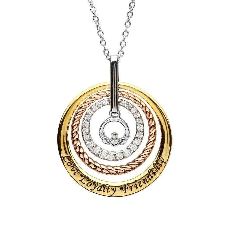 Shanore Sterling Silver Claddagh Triple Circle Necklace
