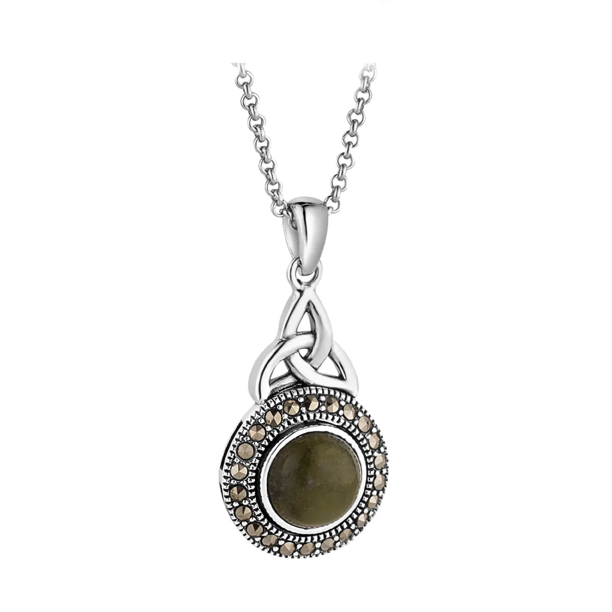Sterling Silver Marble & Marcasite Trinity Necklace