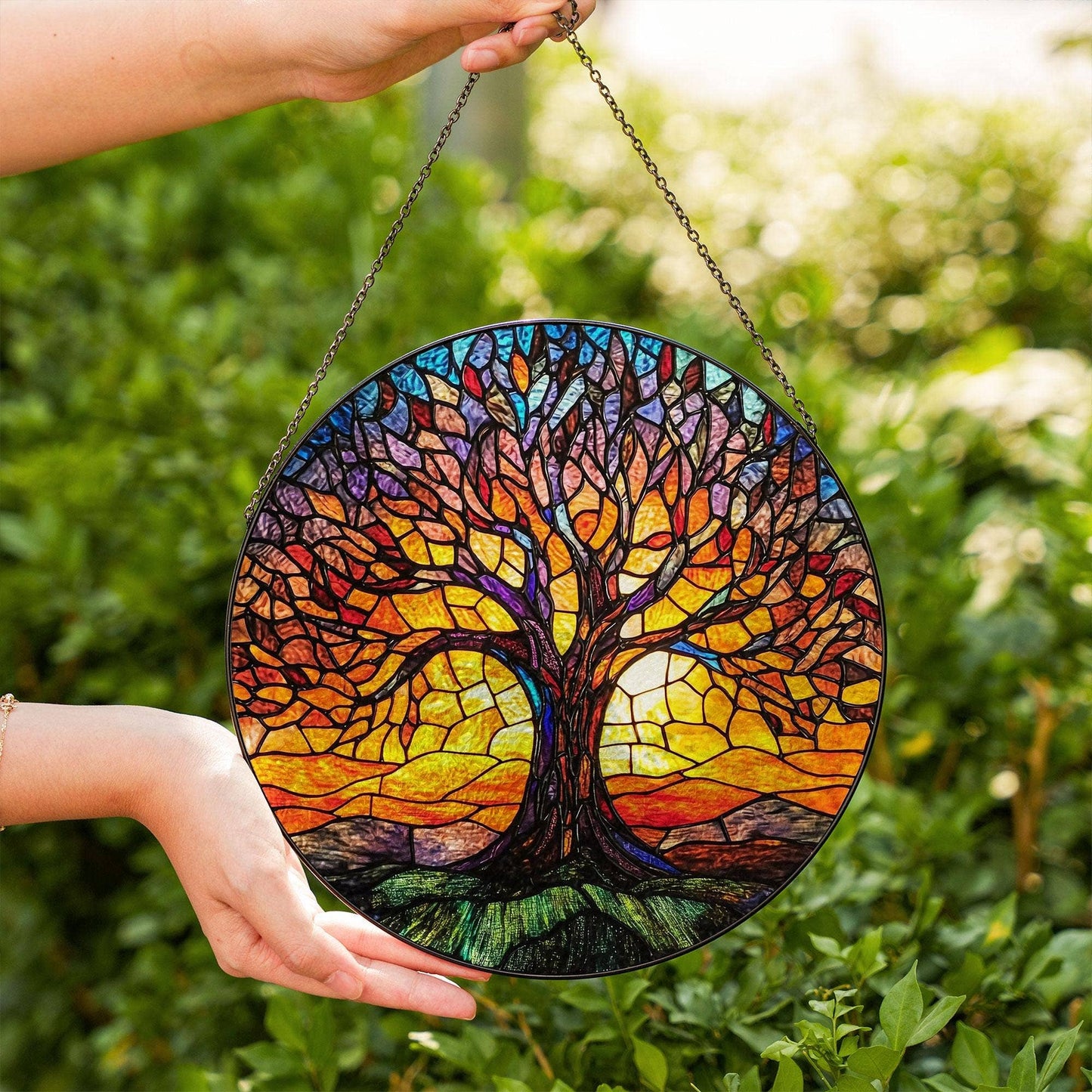 Tree of Life Stained Glass Suncatcher, Autumn Fall Decor