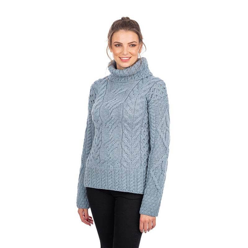 Mist Marl Women's Turtleneck Cable Sweater