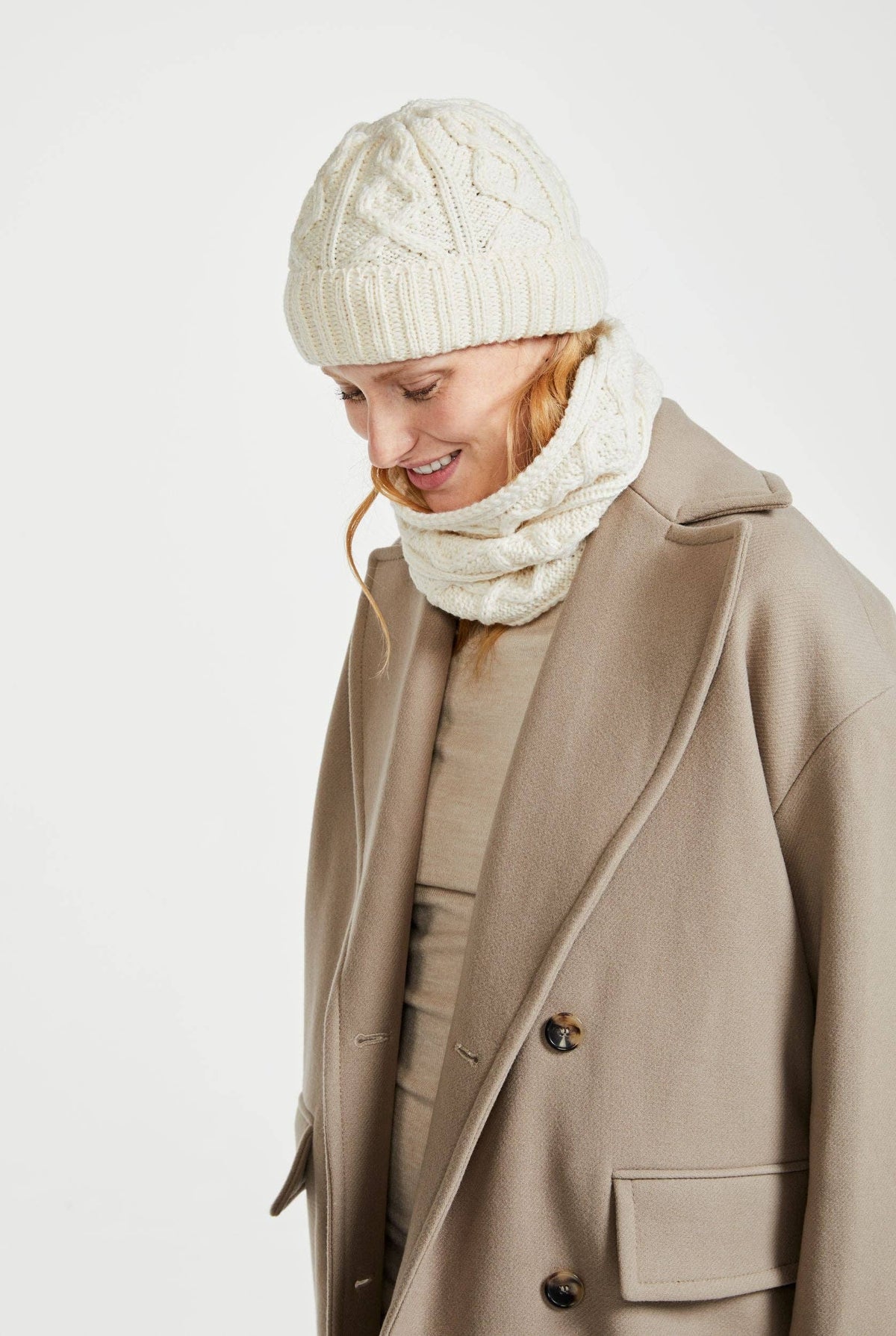 Mulranny Aran Diamond Stitch Hat -  Cream