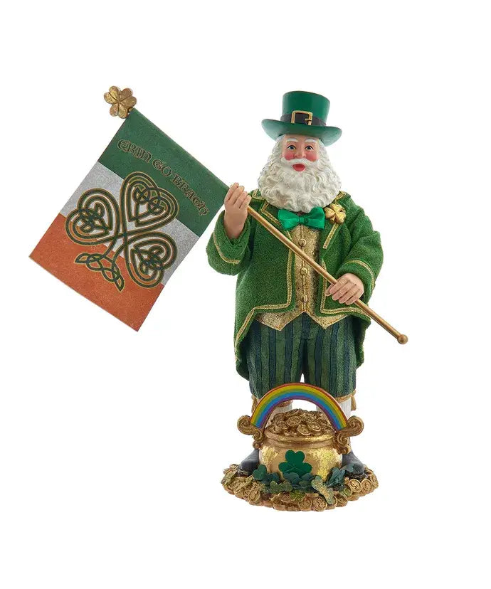 11" Fabriche Musical Irish Santa W/Flag