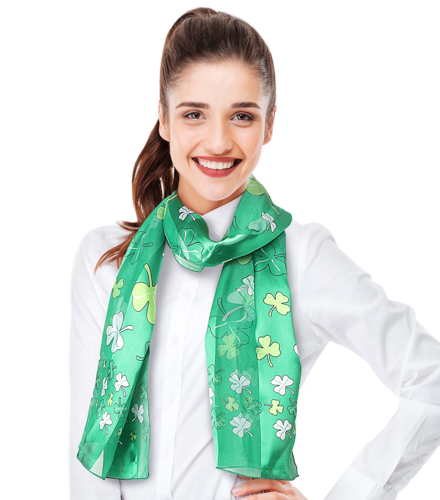 Multi Shamrock St. Patrick's Day Scarf - Silk Feeling Scarf
