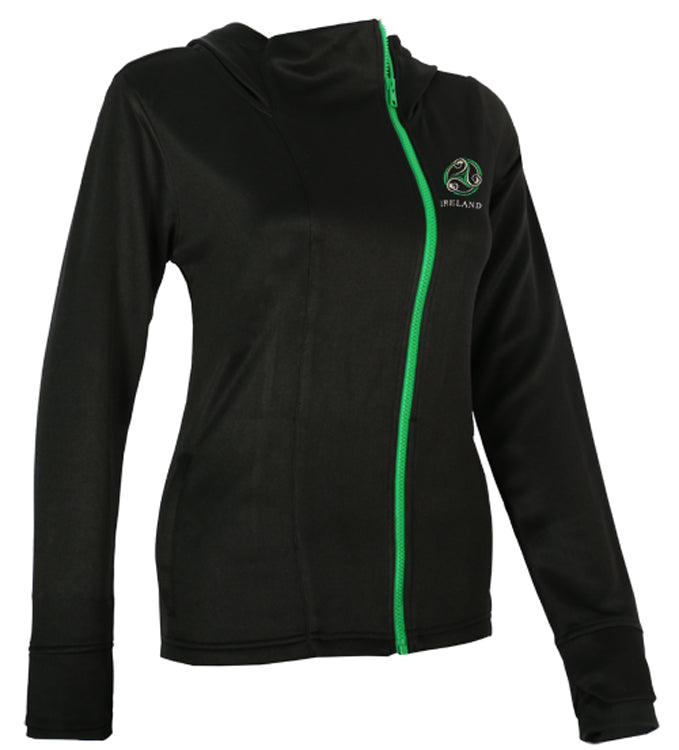 Ladies triskele Side Zip Hoody-Black Poly Cotton