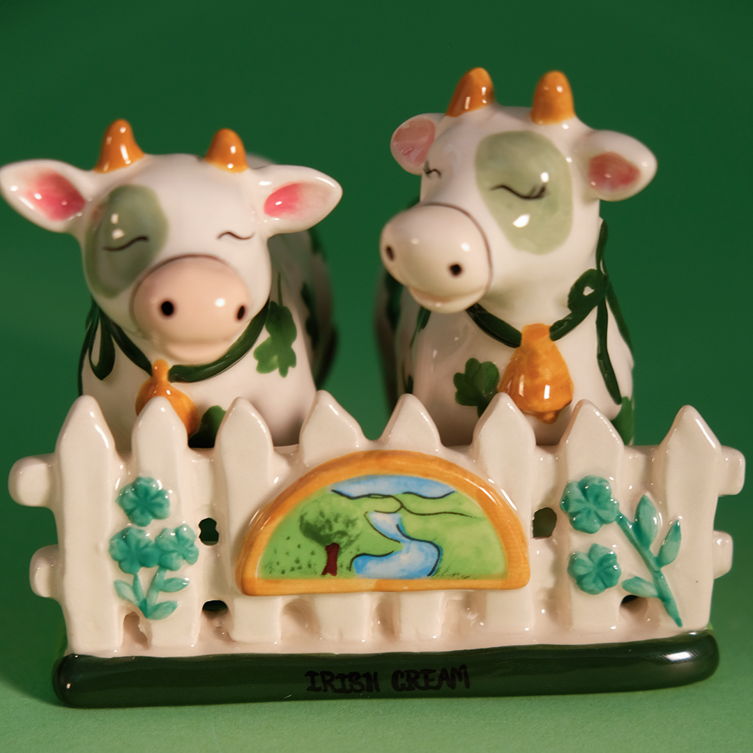 St Patrick Irish Cow Salt & Pepper Set with Dish