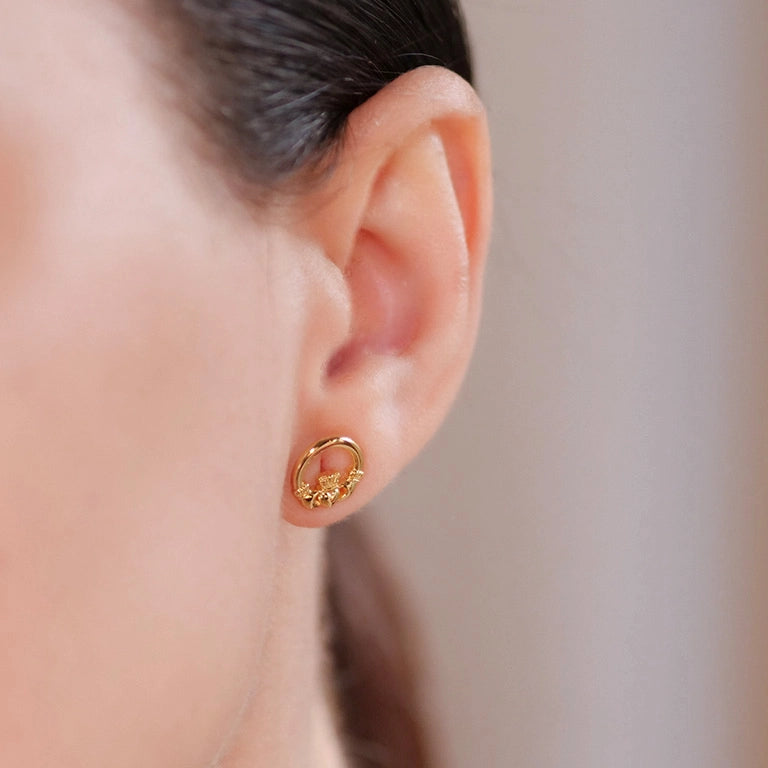Shanore 14KT Gold Vermeil Stud Claddagh Earrings