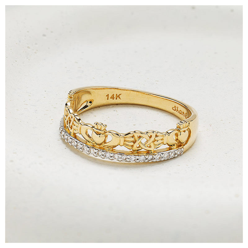14kt Gold Lab Diamond Claddagh Ring