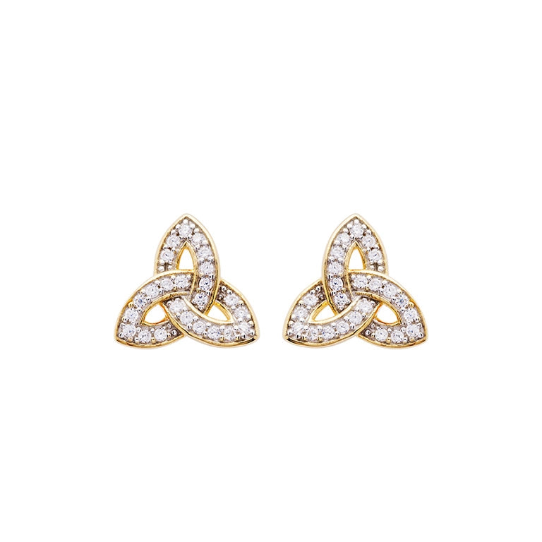 Shanore 14KT Gold Vermeil Stud Trinity Knot Earrings Adorned with White Cubic Zirconias