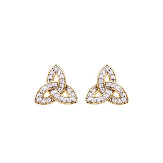 Shanore 14KT Gold Vermeil Stud Trinity Knot Earrings Adorned with White Cubic Zirconias