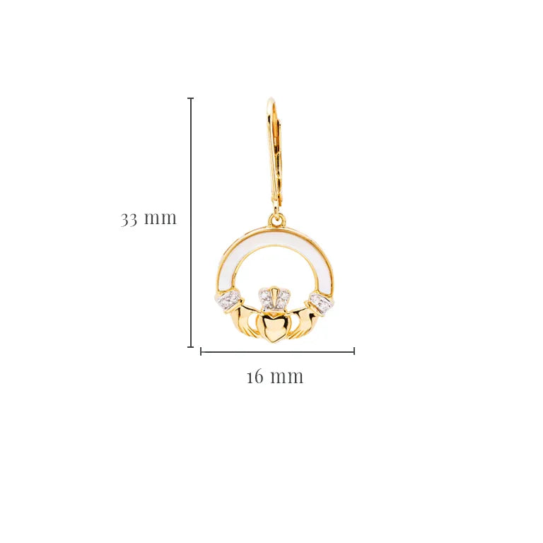 Shanore 14kt Gold Vermeil Mother of Pearl Claddagh Earrings with White Cubic Zirconia