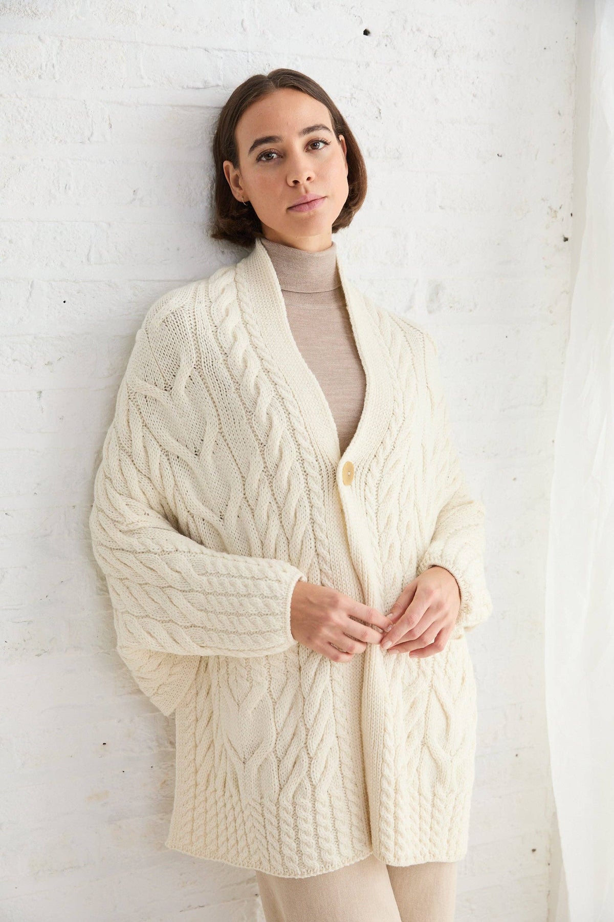 Knocknarea Ladies Wrap Merino Cardigan - Cream