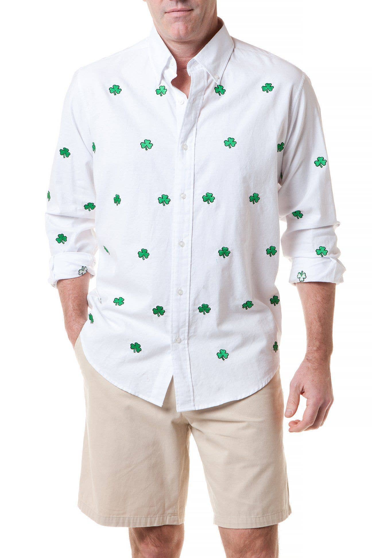 Straight Wharf Shirt White Oxford with Shamrock
