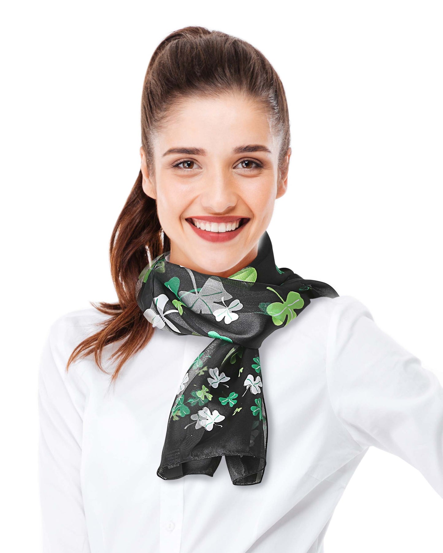 Multi Shamrock St. Patrick's Day Scarf - Silk Feeling Scarf